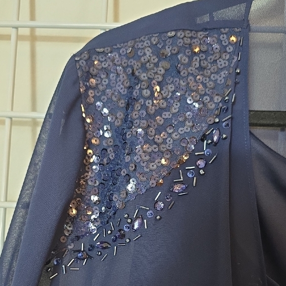 SLNY Navy Long 2 Piece Tank Dress And Long Sleeve Jacket with Sequin Detail 18 - Picture 5 of 10